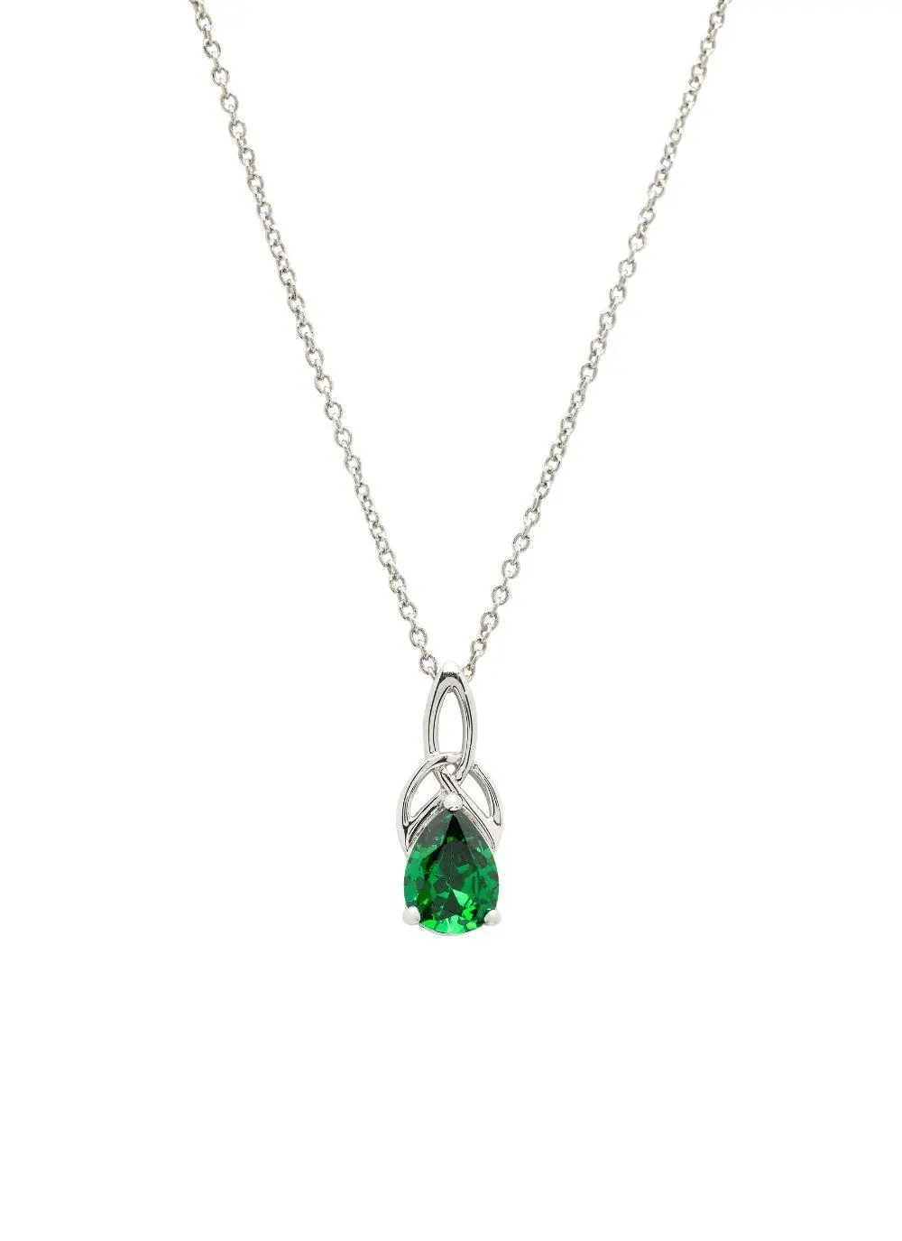 Sterling Silver Trinity Knot Pendant with Green Stone